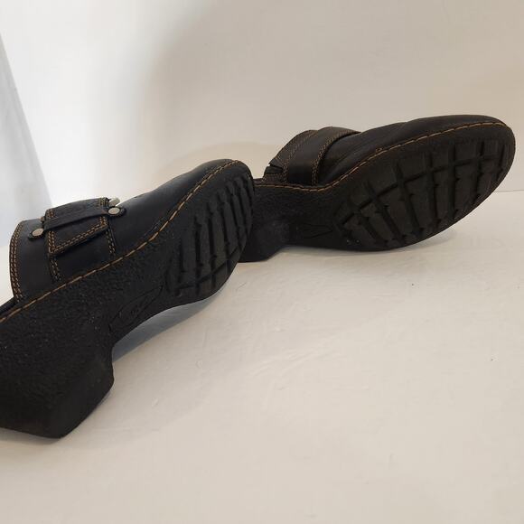 boc BORN CONCEPT Black Brown Leather Heeled Clog Buckle Detail Studded Womens 8 - Picture 11 of 12